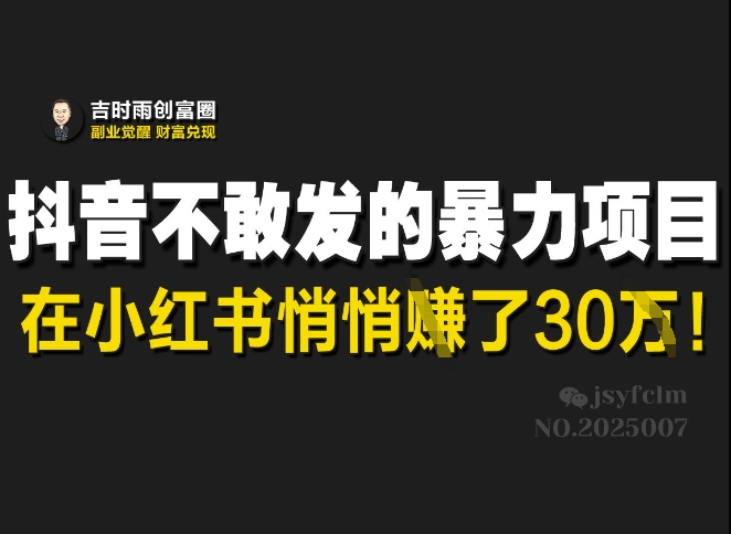 抖音不敢发的暴利项目，在小红书悄悄挣了30W|小鸡网赚博客