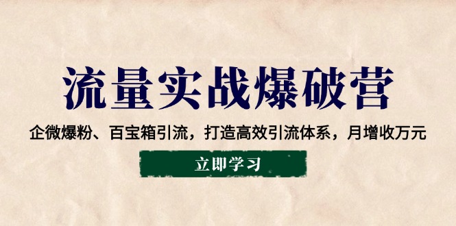 （14039期）流量实战爆破营：企微爆粉、百宝箱引流，打造高效引流体系，月增收万元|小鸡网赚博客