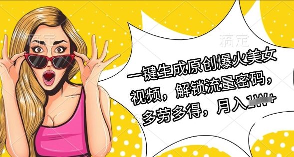 一键生成原创爆火美女视频，解锁流量密码，多劳多得，月入过W|小鸡网赚博客